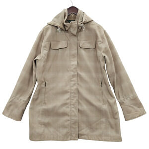 Woolrich Coat Womens 2XL Plaid Tan Fleece Lined Full Zip Detachable Hood Pockets